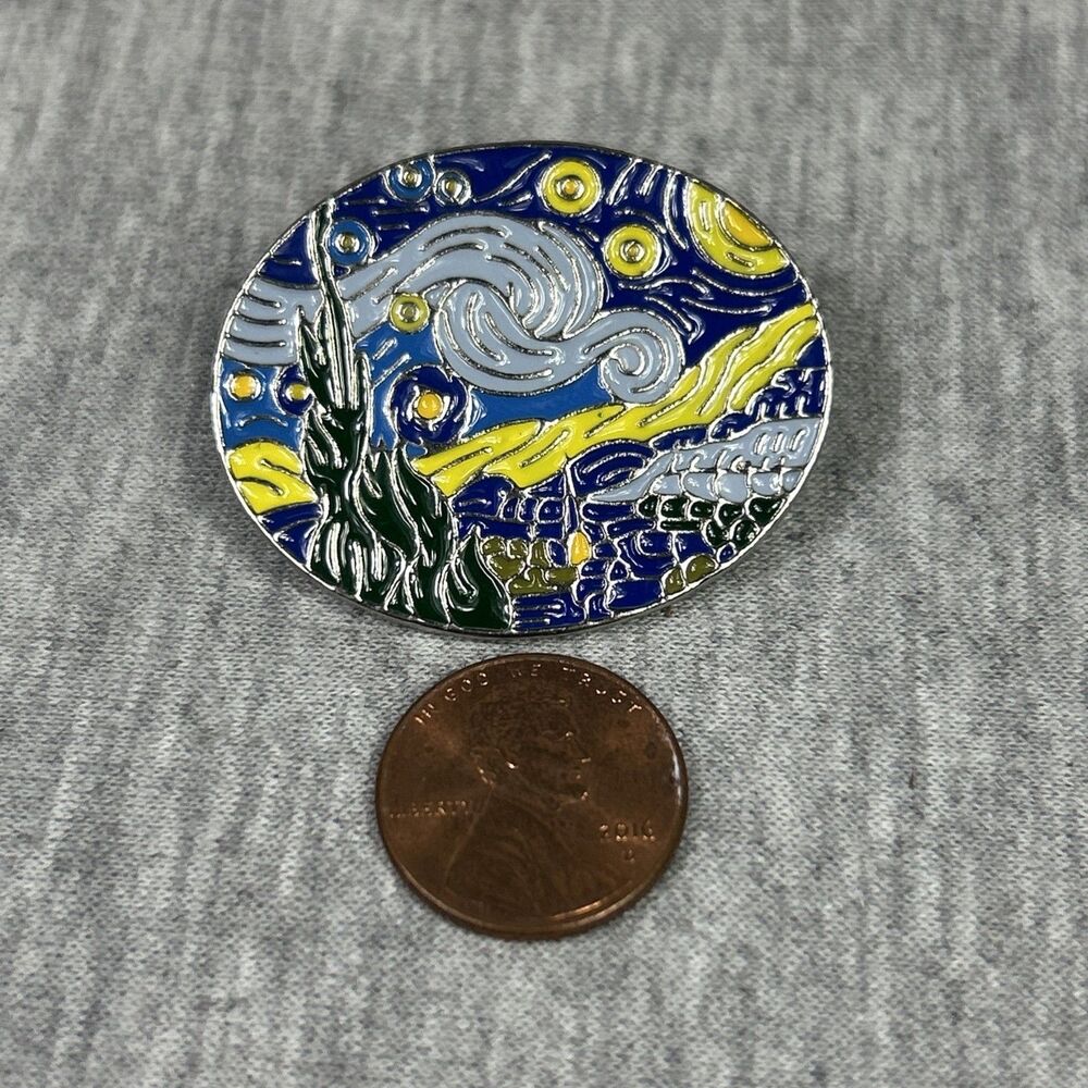 Enamel Pin Starry Night Brooch Van Gogh Lapel Artist Badge Jewelry, New,Oval - Picture 8 of 8